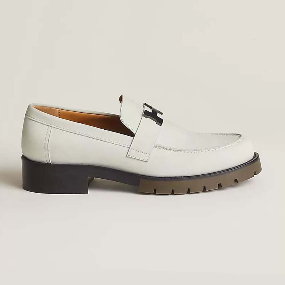 Side profile of Hermes Men Gregoire Loafer in Nubuck-White