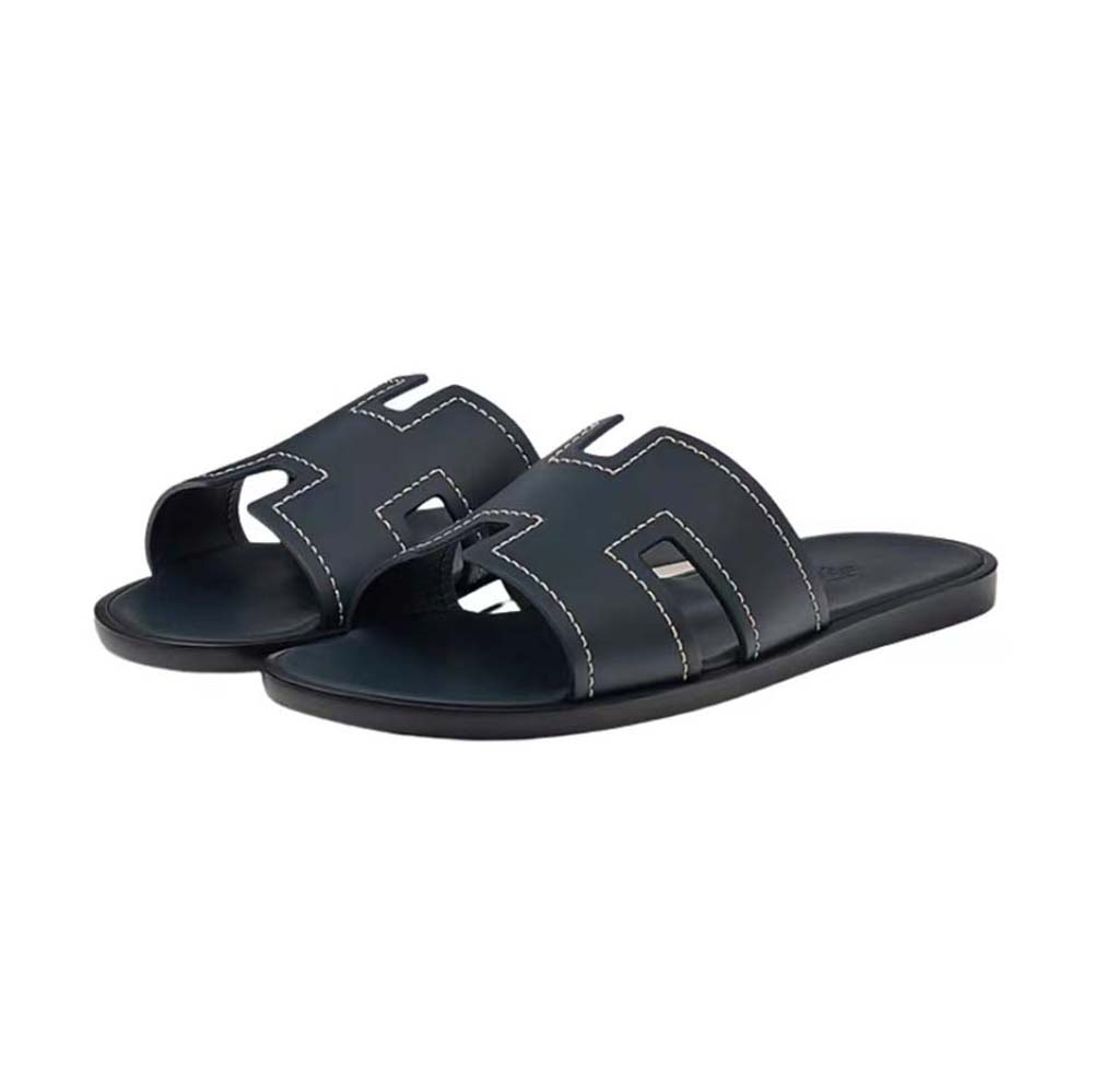 Close-up of embossed Hermes logo on Izmir Sandal strap