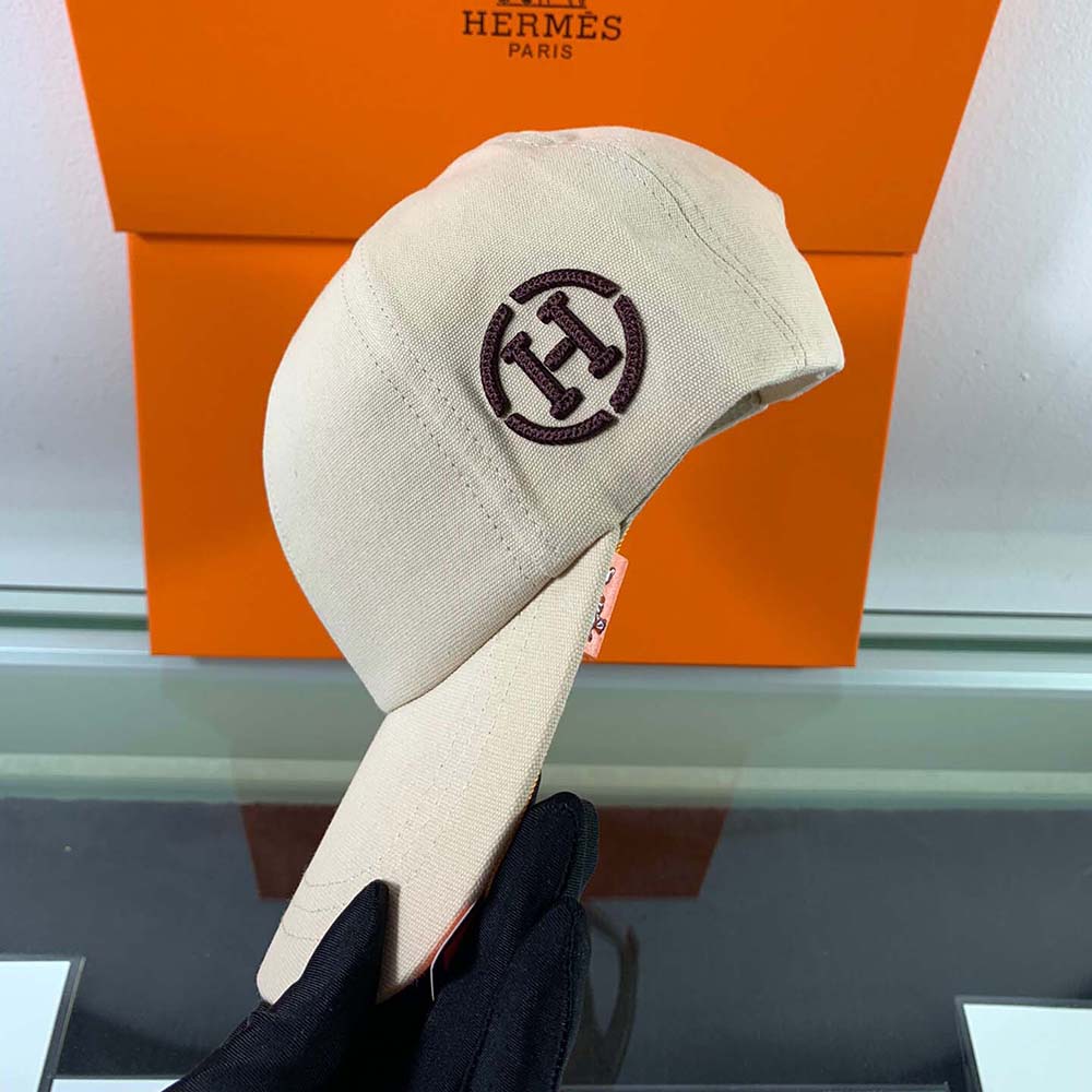 Hermes Men Miles H Circle Cap in Stretch Cotton-Beige - image 4