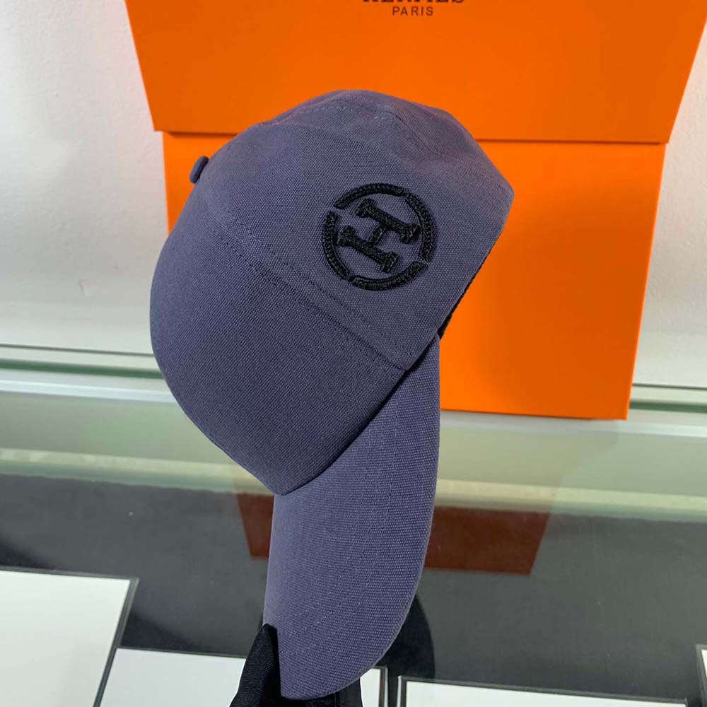 Hermes Men Miles H Circle Cap in Stretch Cotton-Navy - image 4