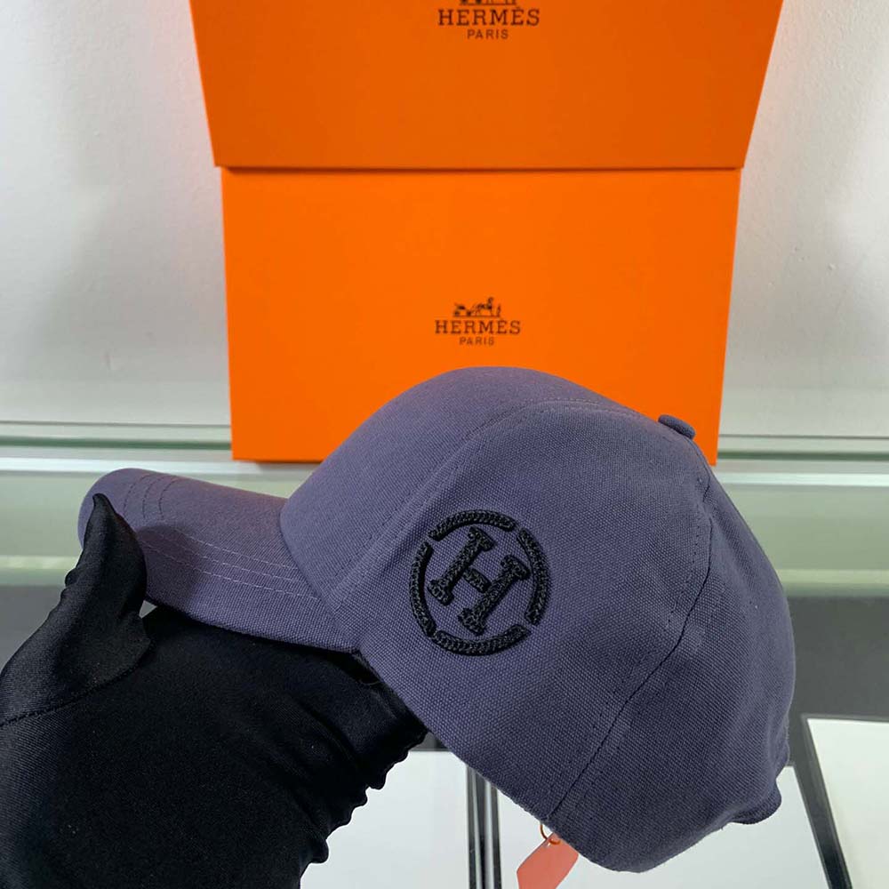 Hermes Men Miles H Circle Cap in Stretch Cotton-Navy - image 5