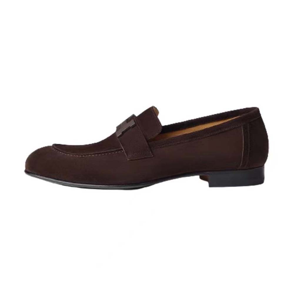 Hermes Men Paris Loafer in Suede Goatskin-Maroon - image 4