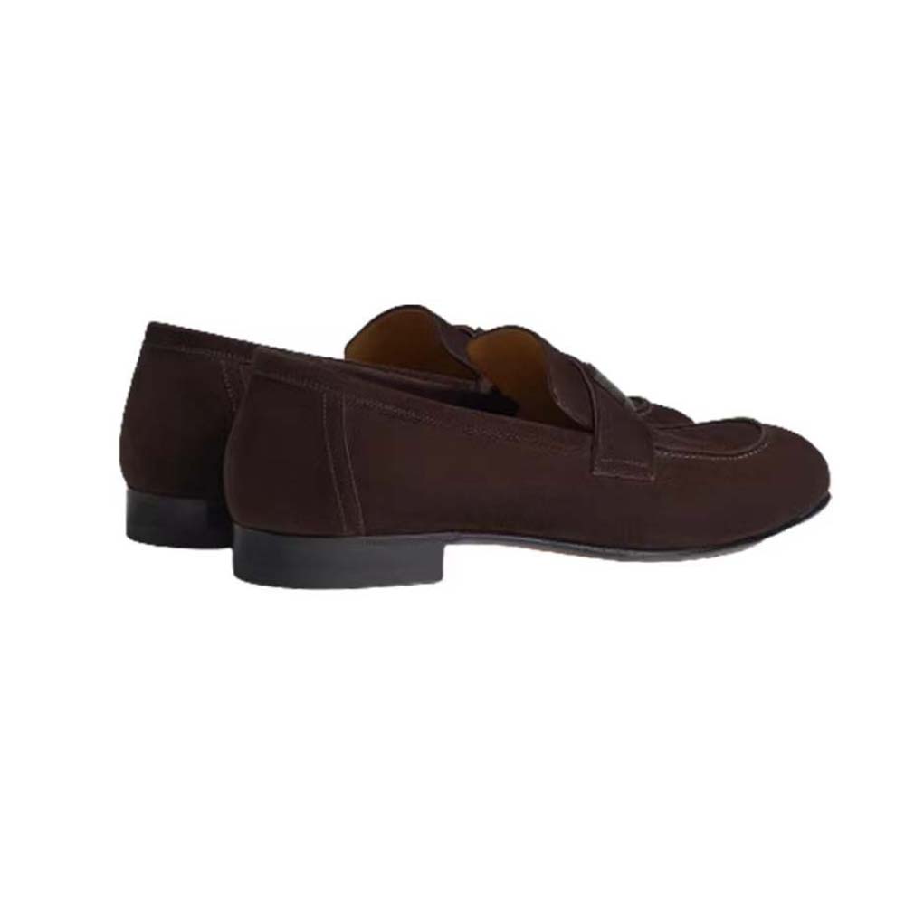 Overhead view showing stitching on Hermes Men Paris Loafer in Maroon