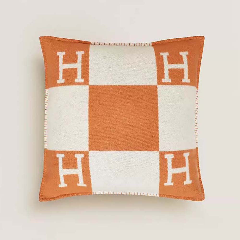Front view of Hermes Unisex Avalon Pillow Large Model-Orange showing vibrant color