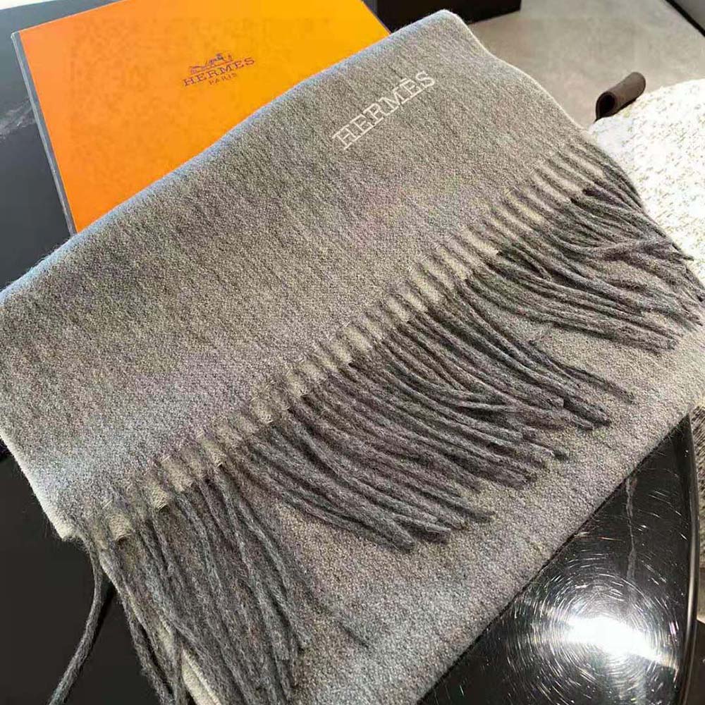 Hermes Unisex Double Face Stole-Silver - image 4