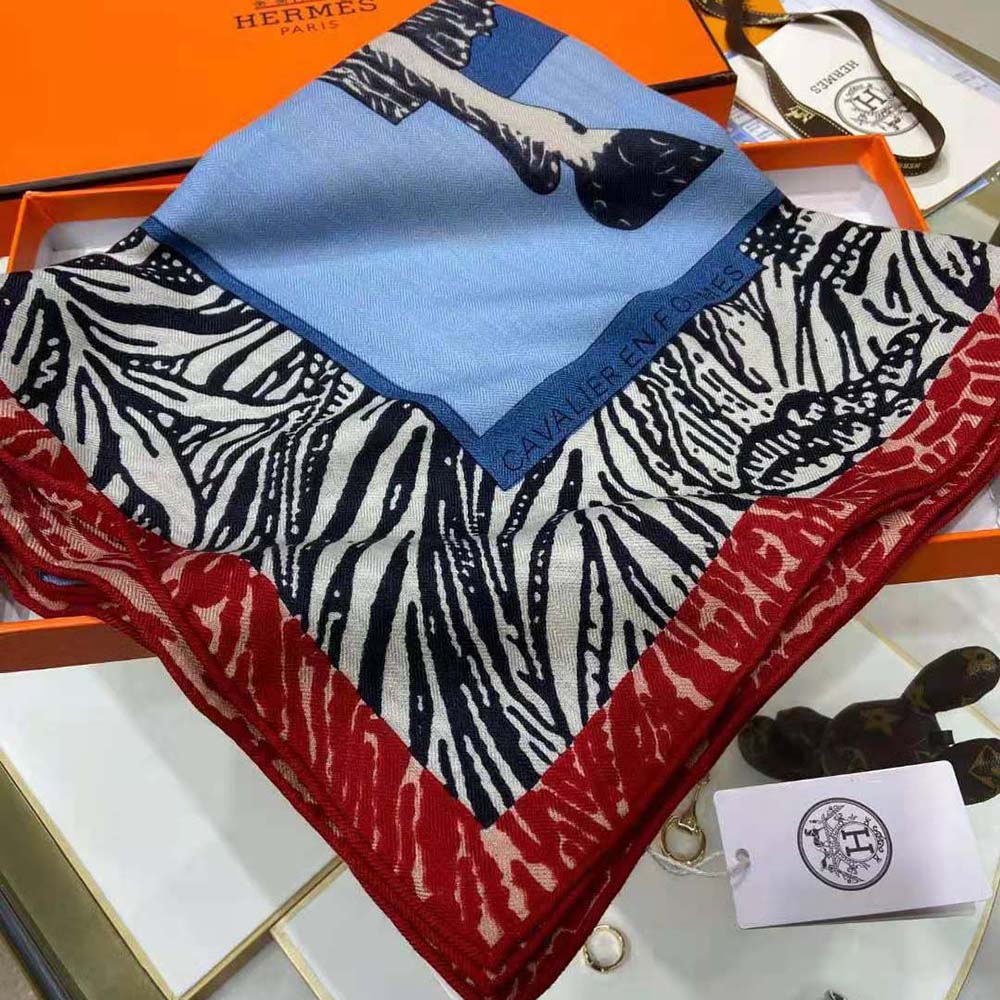 Hermes Women Cavalier En Formes Scarf 90-Blue - image 6