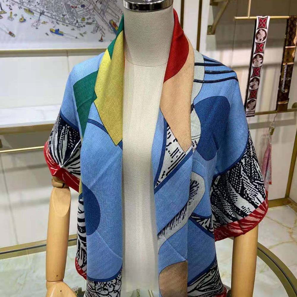 Hermes Women Cavalier En Formes Scarf 90-Blue - image 4