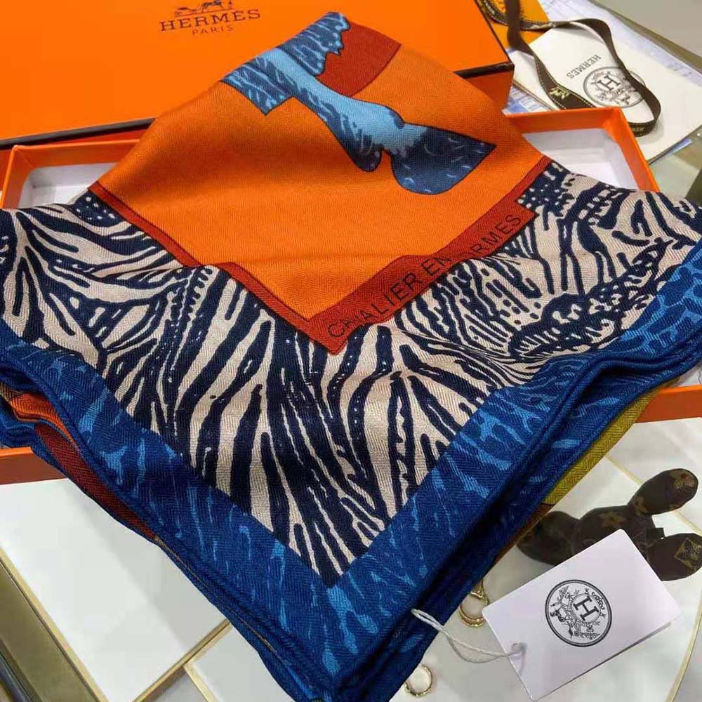 Hermes Women Cavalier En Formes Scarf 90-Orange - image 7