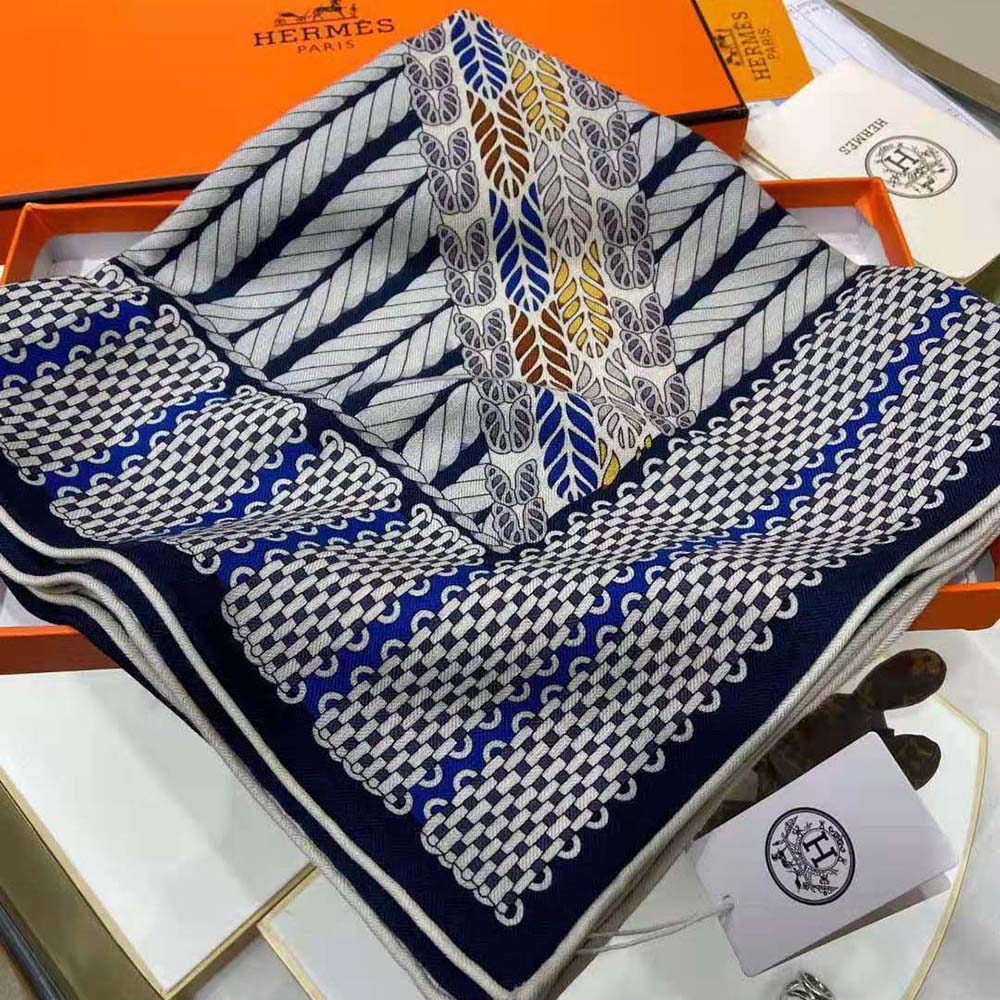 Hermes Women Dressage Tressage Shawl 140-Navy - image 7