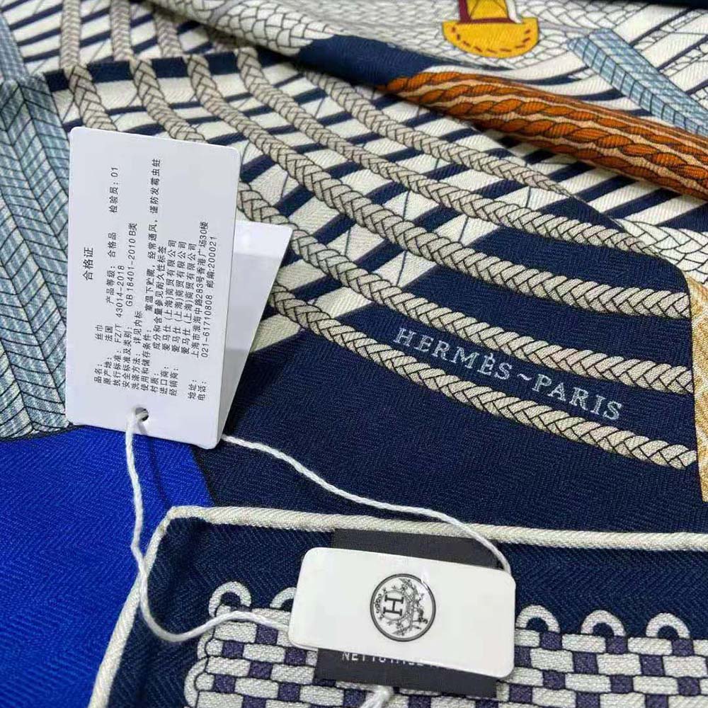 Hermes Women Dressage Tressage Shawl 140-Navy - image 8