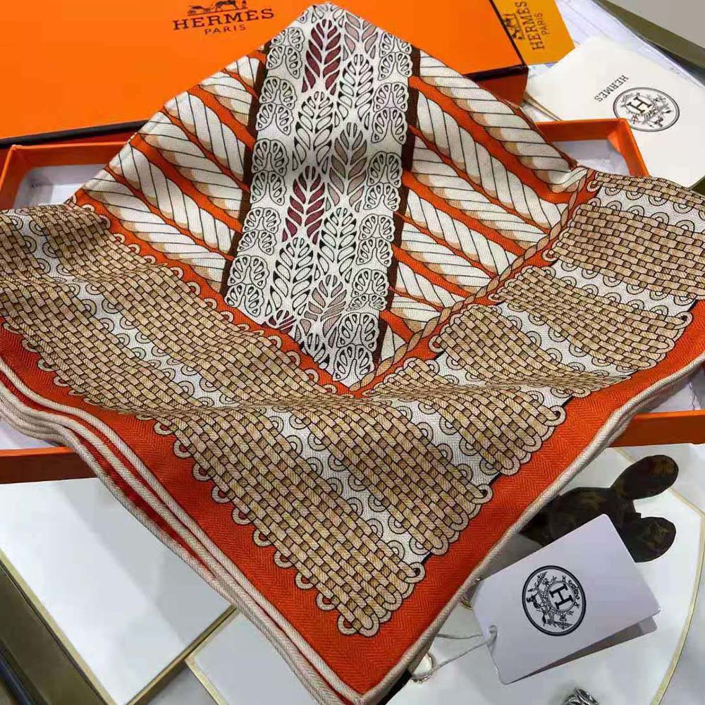 Hermes Women Dressage Tressage Shawl 140-Orange - image 7