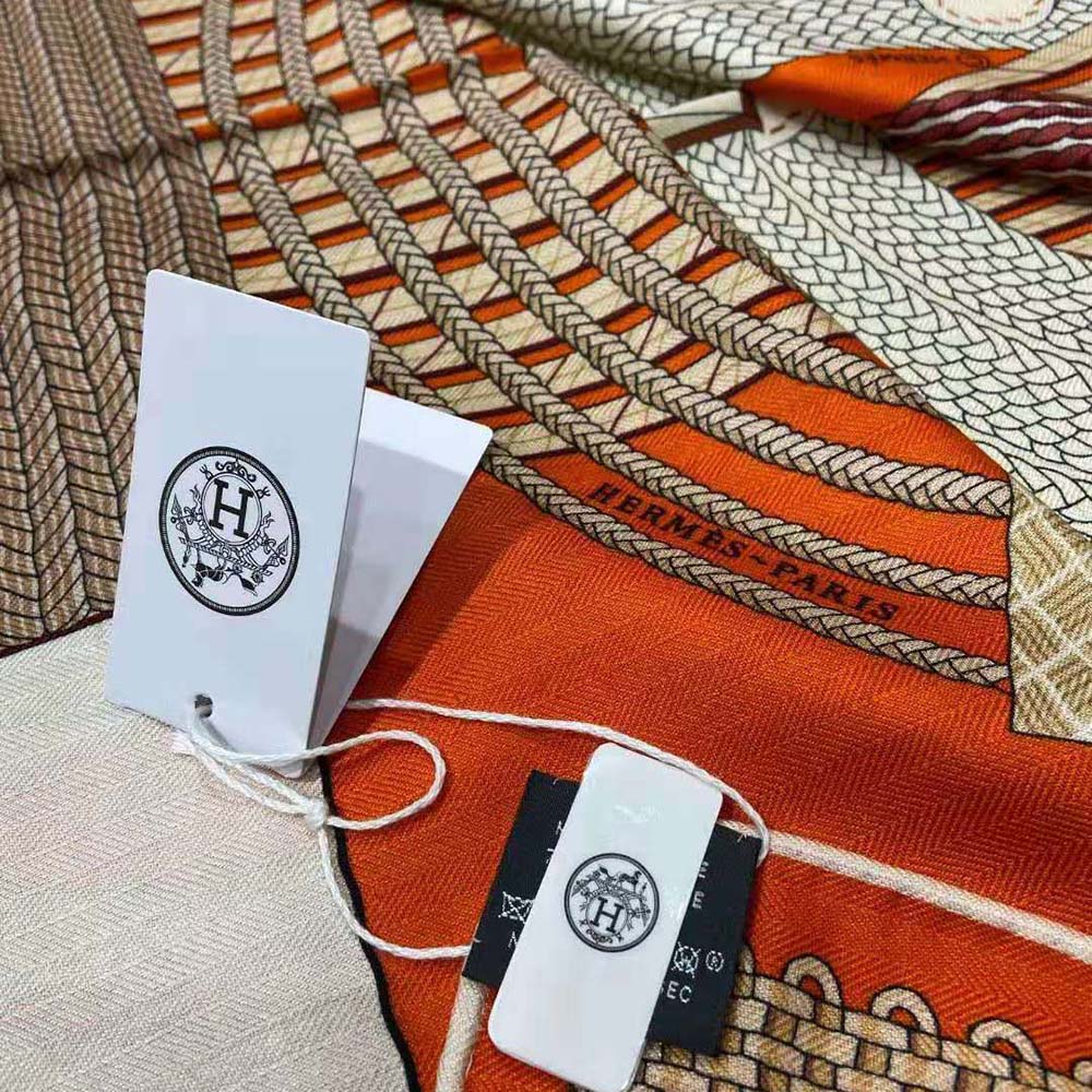 Hermes Women Dressage Tressage Shawl 140-Orange - image 8