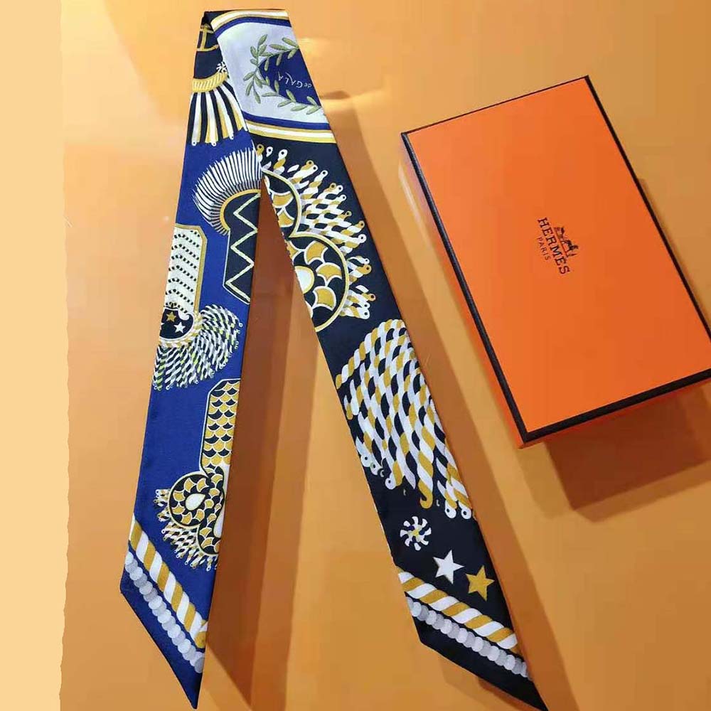 Styled look with Hermes Women Epaulettes De Gala Twilly-Navy neck scarf