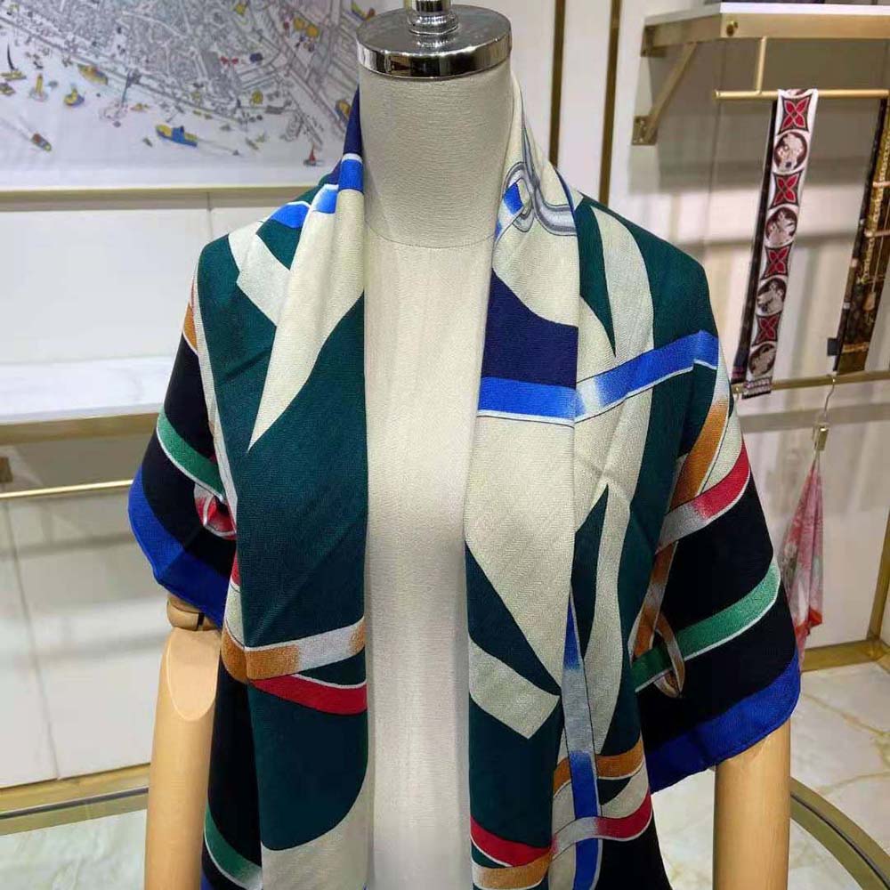 Hermes Women Figure Artistique Scarf 90-Green - image 4