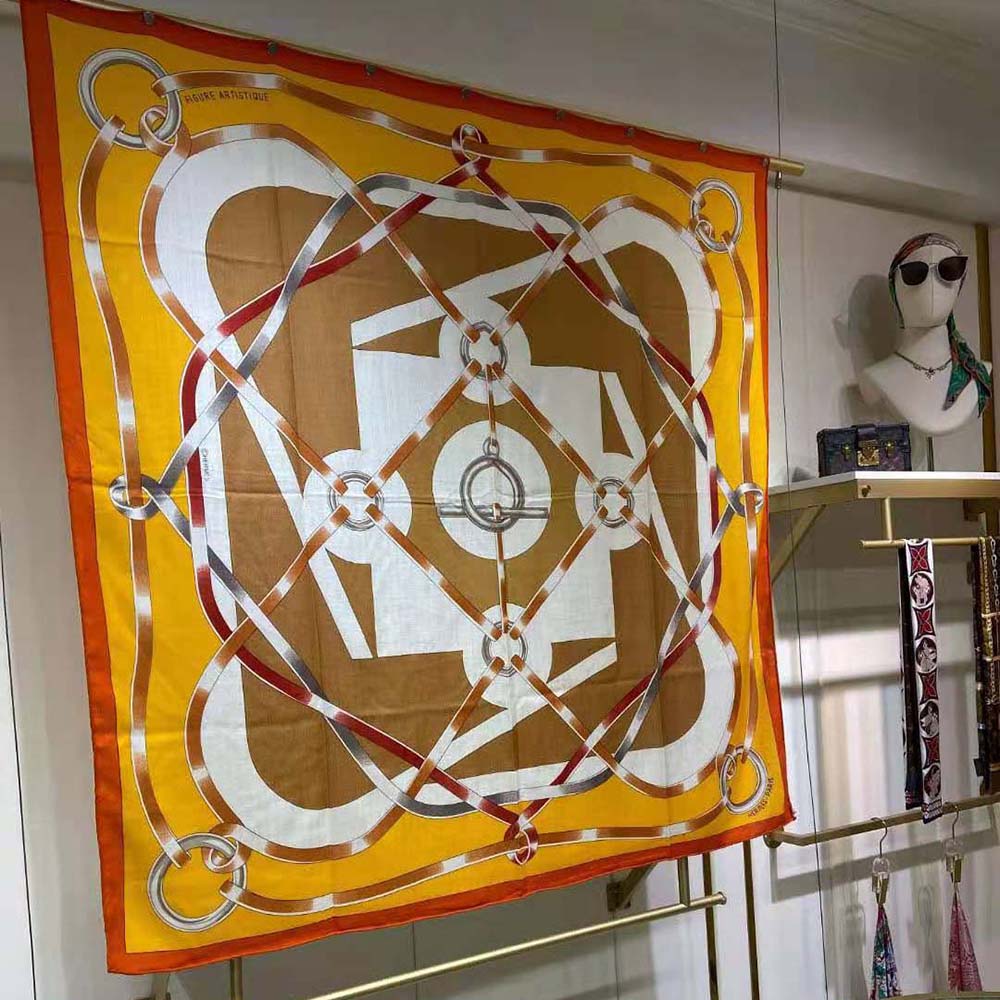 Hermes Women Figure Artistique Scarf 90-Orange - image 5