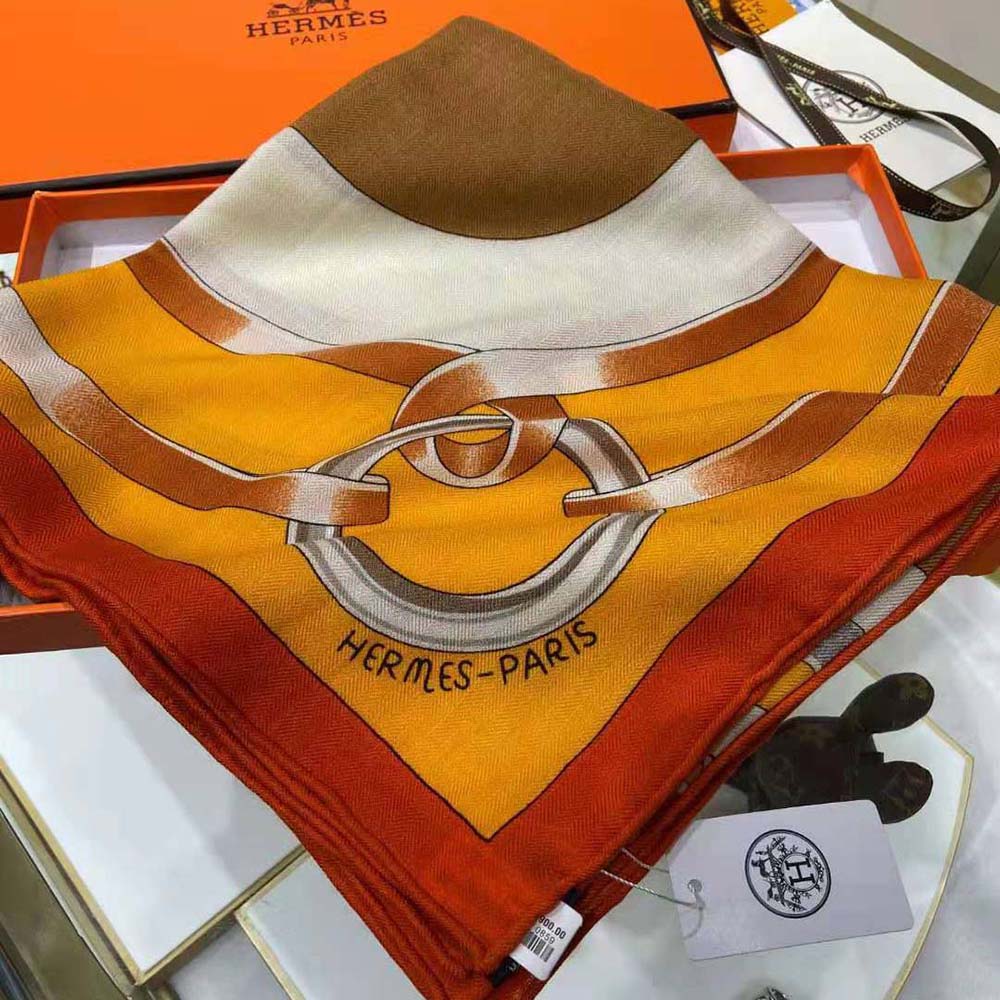 Hermes Women Figure Artistique Scarf 90-Orange - image 7