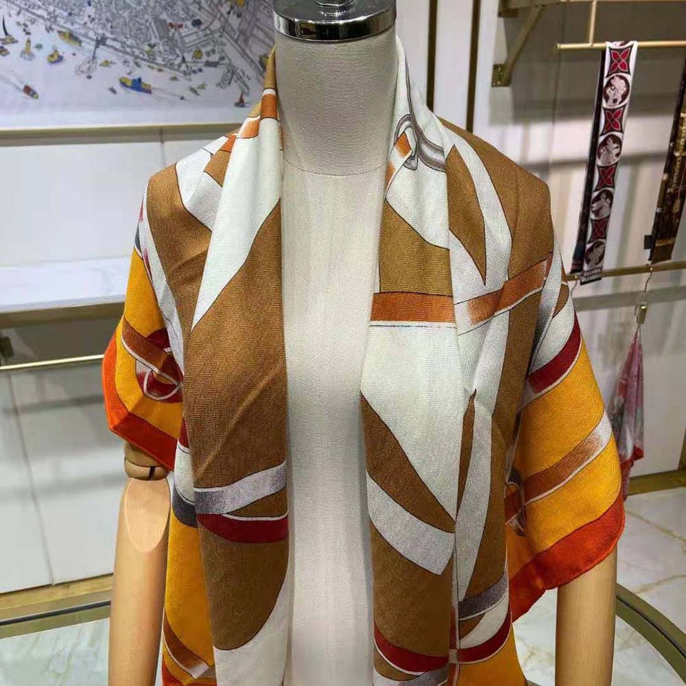 Hermes Women Figure Artistique Scarf 90-Orange - image 4