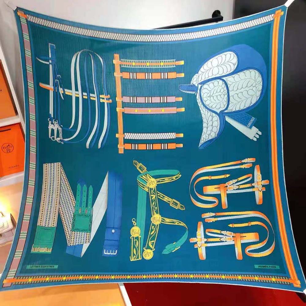 Hermes Women Lettres Equestre Scarf 90-Navy - image 4