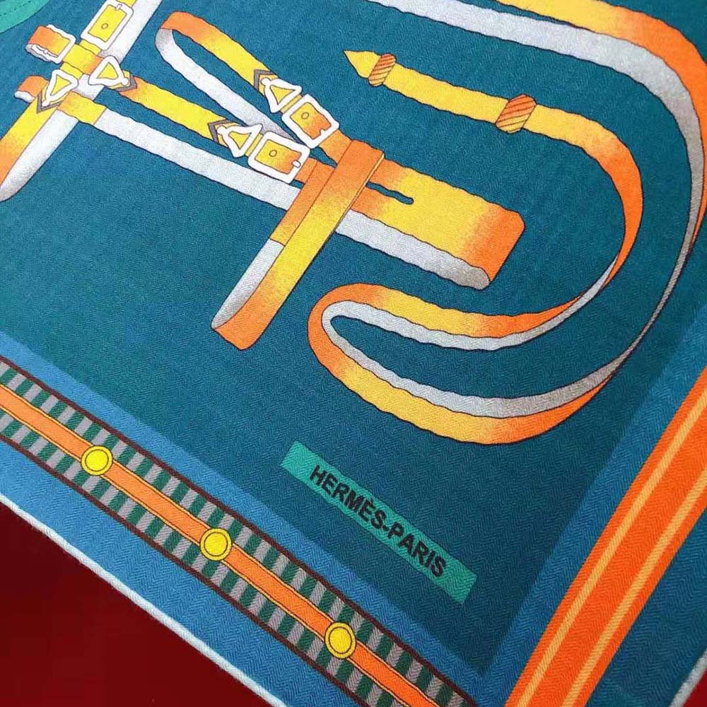 Hermes Women Lettres Equestre Scarf 90-Navy - image 5