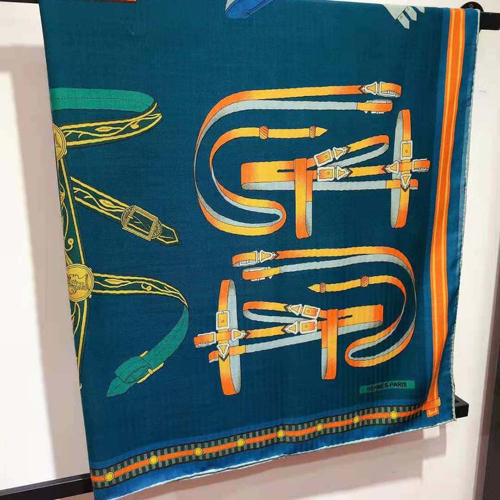 Hermes Women Lettres Equestre Scarf 90-Navy - image 7