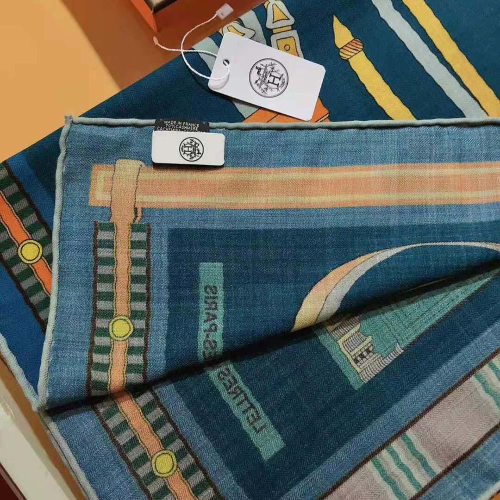 Hermes Women Lettres Equestre Scarf 90-Navy - image 9