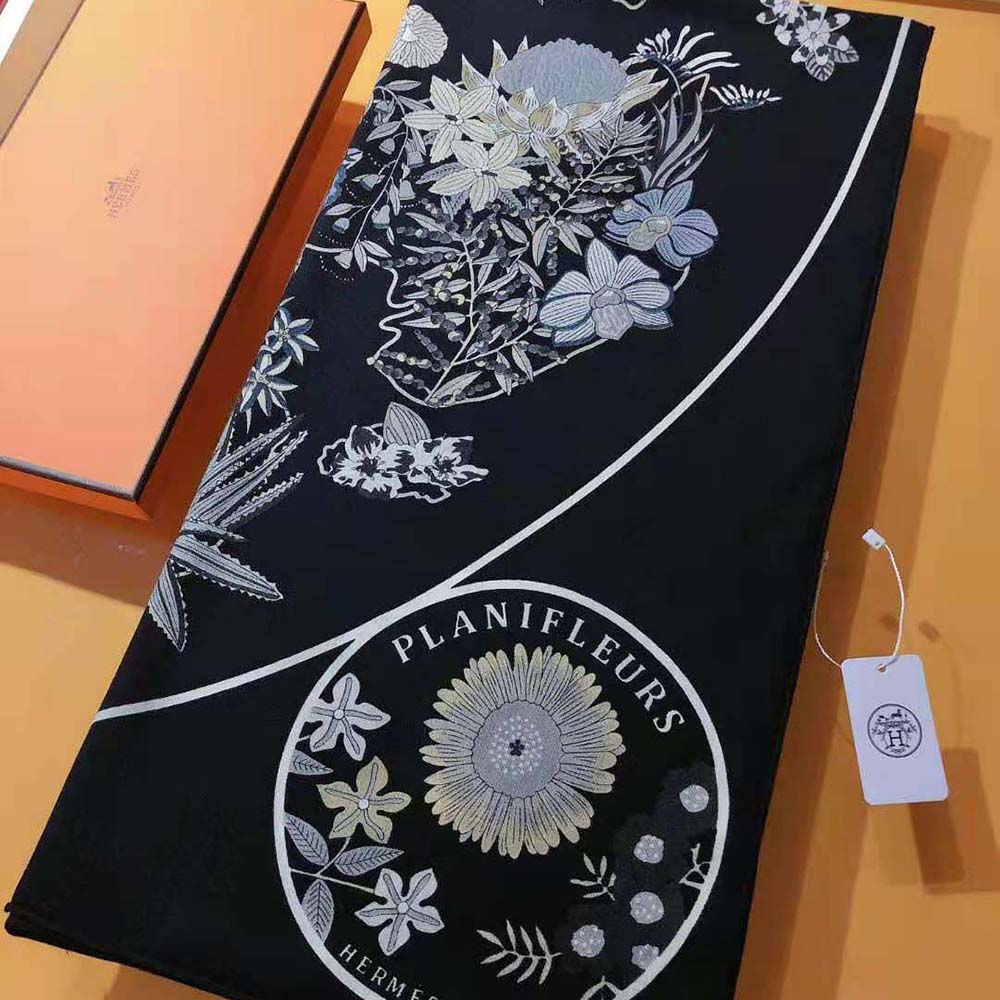Hermes Women Planifleurs Scarf 90-Black - image 5