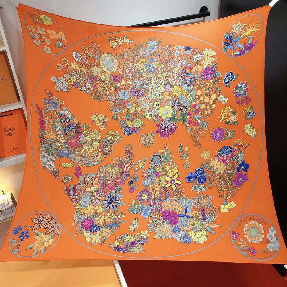 Hermes Women Planifleurs Scarf 90-Orange - image 4