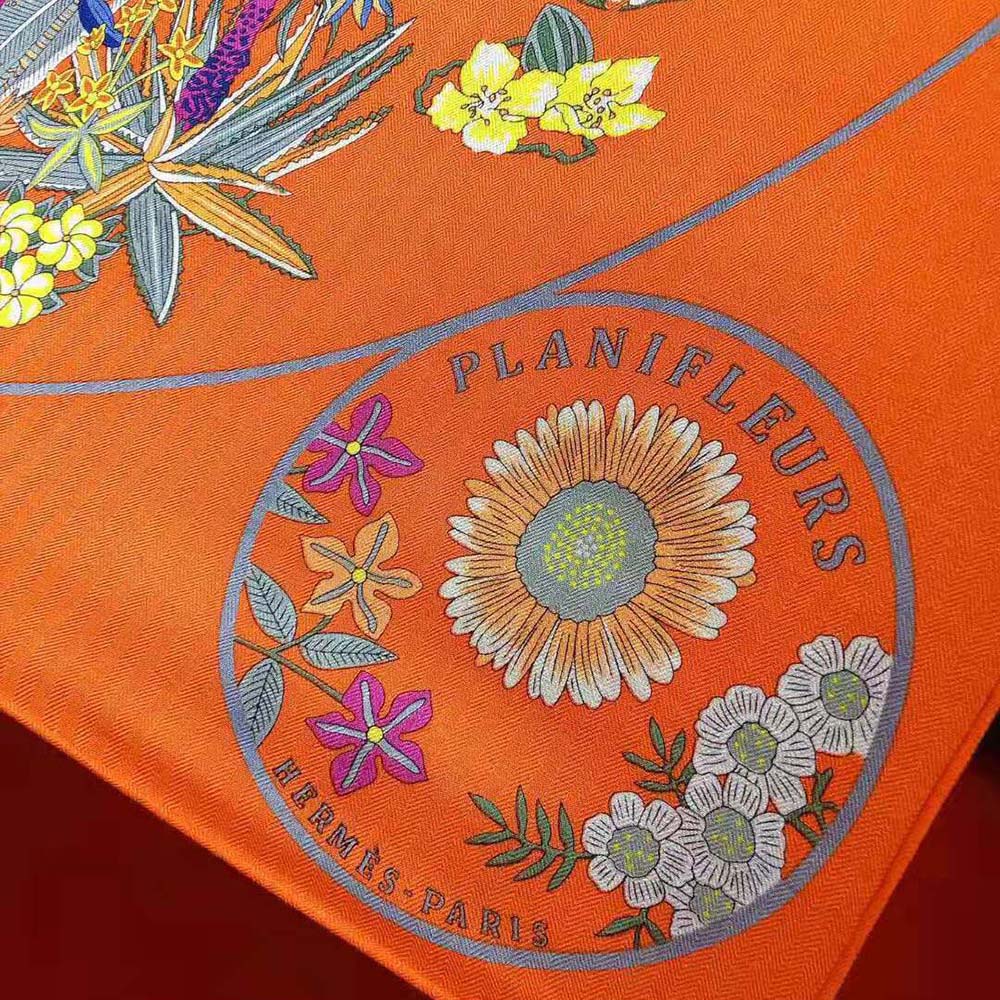 Hermes Women Planifleurs Scarf 90-Orange - image 8