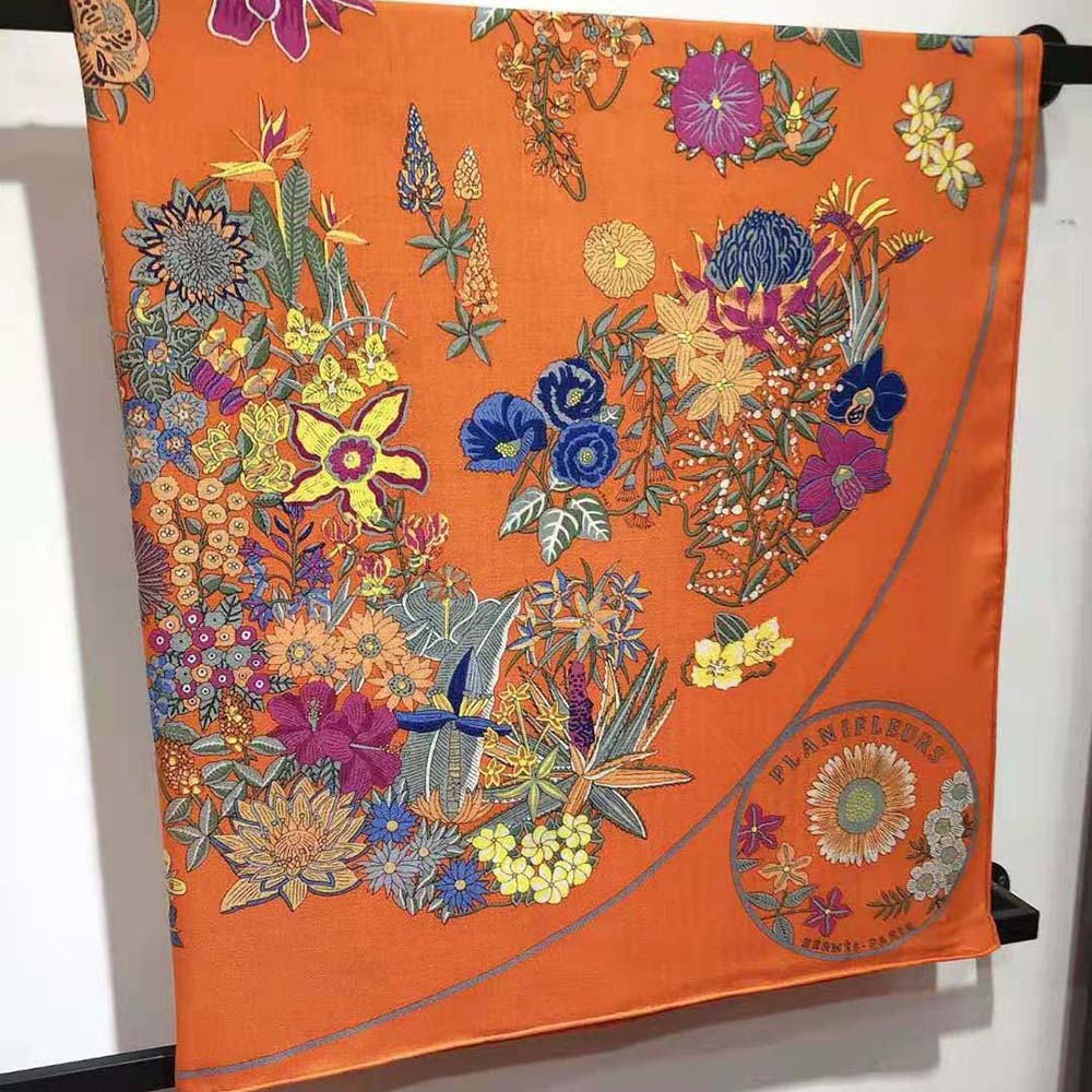 Hermes Women Planifleurs Scarf 90-Orange - image 5