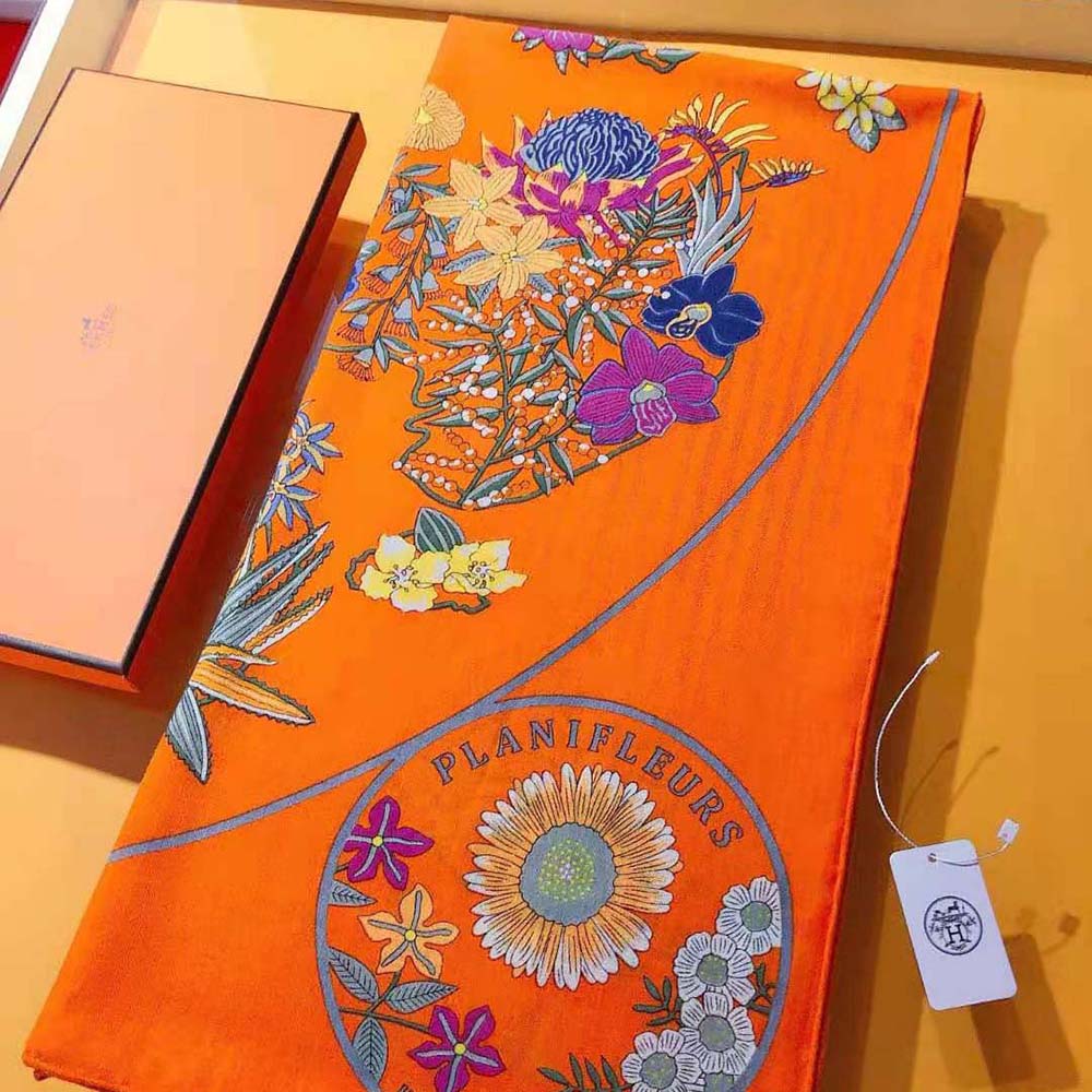 Hermes Women Planifleurs Scarf 90-Orange - image 7