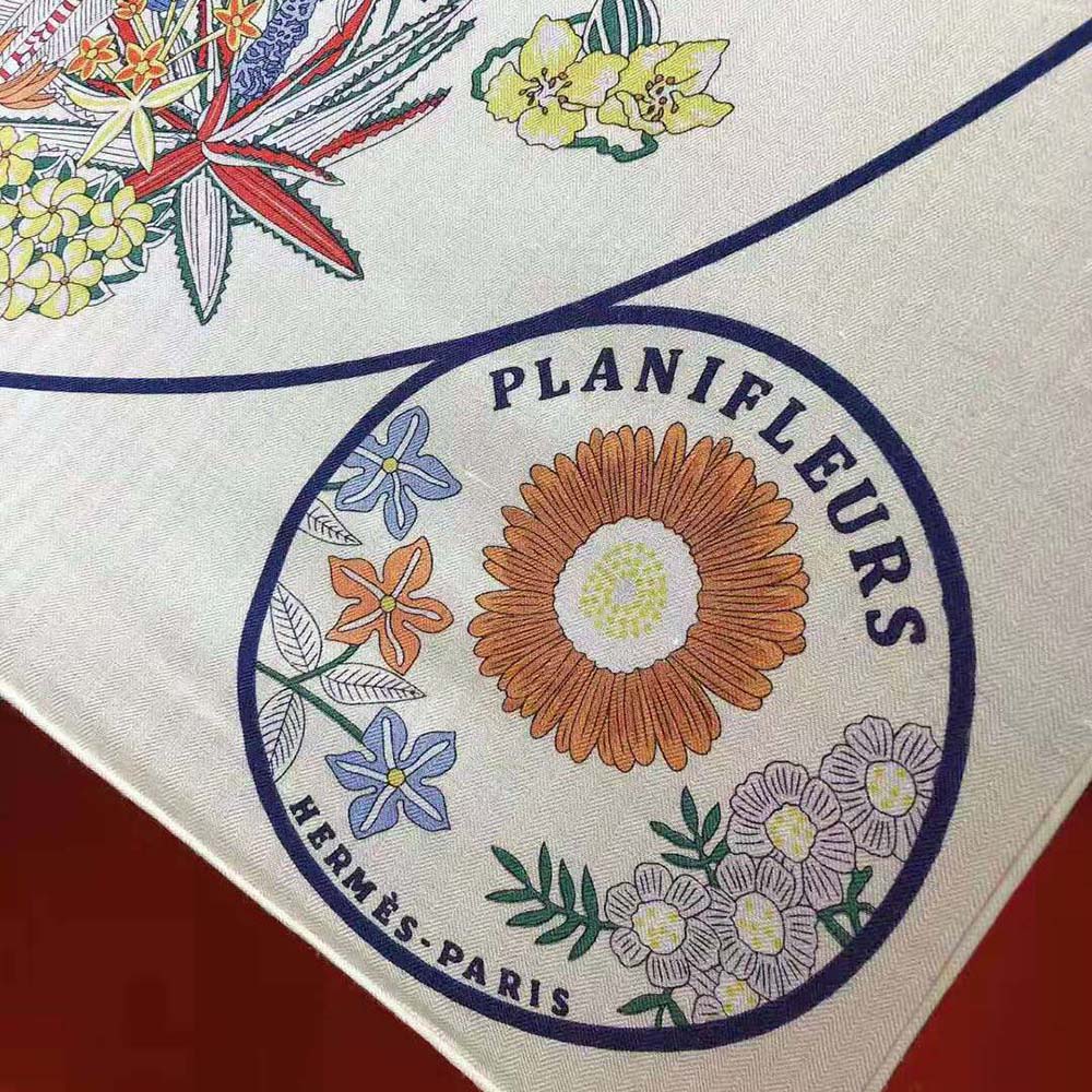 Hermes Women Planifleurs Scarf 90-White - image 6