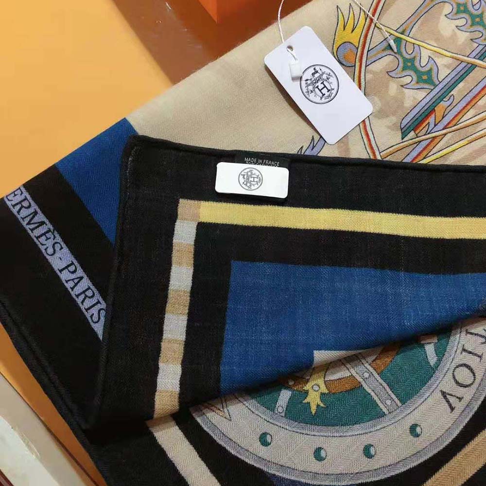 Hermes Women Voitures En Equilibre Shawl 140-Navy - image 7