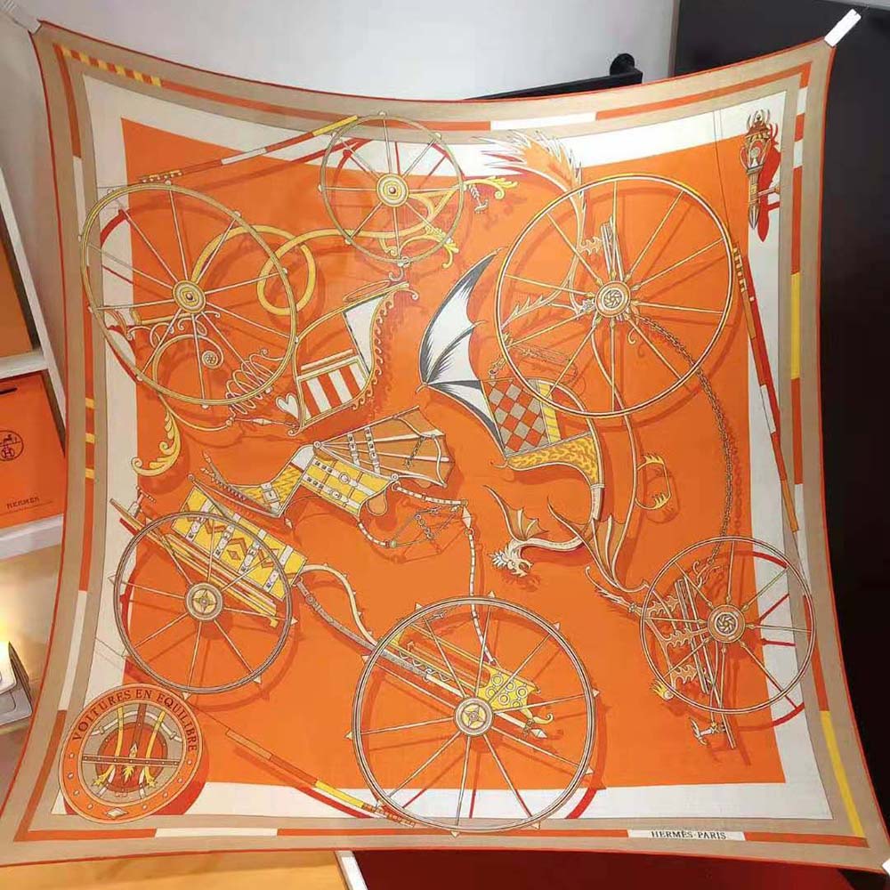 Hermes Women Voitures En Equilibre Shawl 140-Orange - image 4