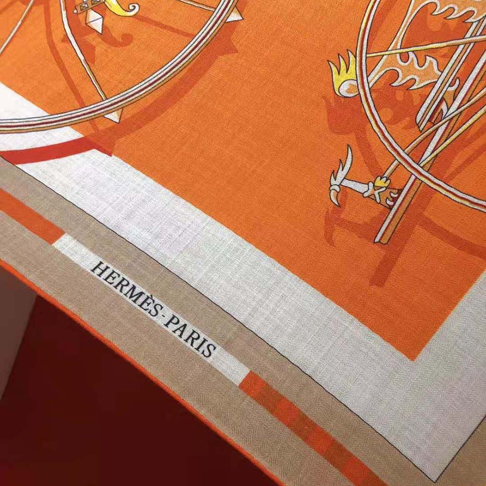 Hermes Women Voitures En Equilibre Shawl 140-Orange - image 7