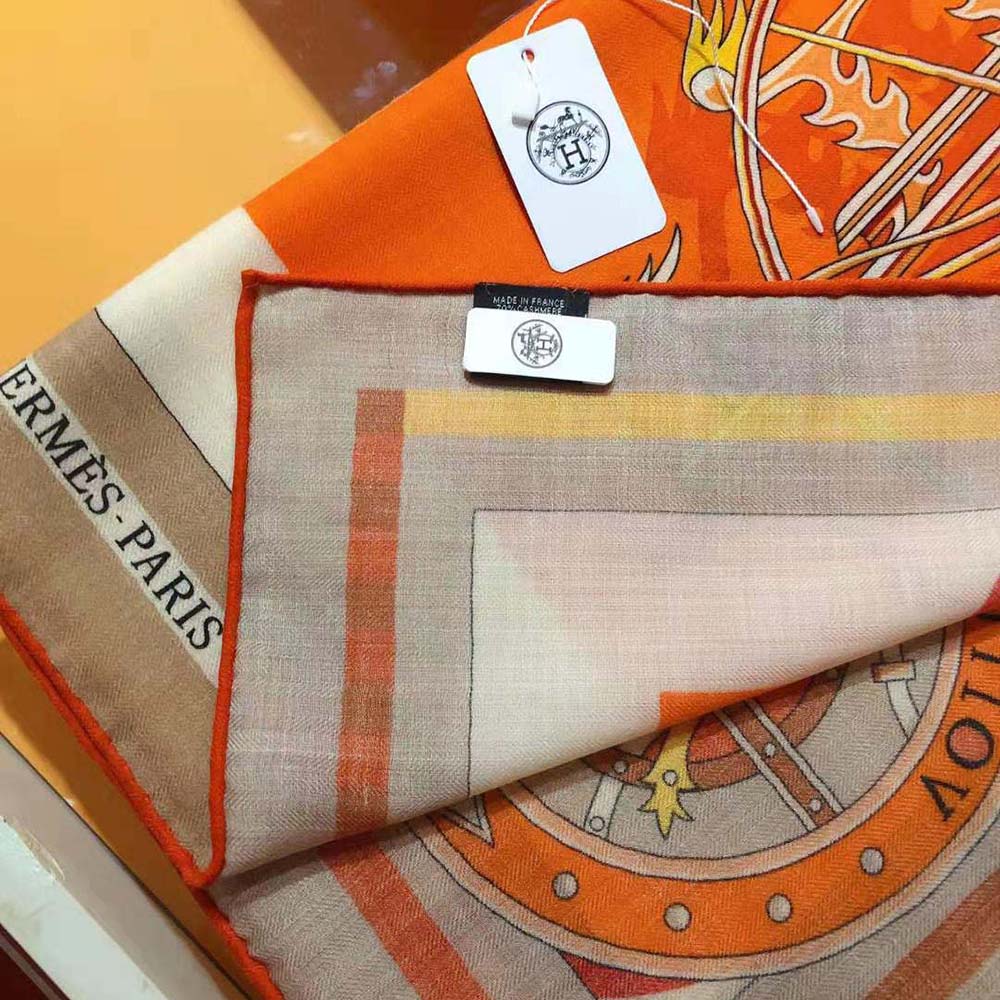 Hermes Women Voitures En Equilibre Shawl 140-Orange - image 6