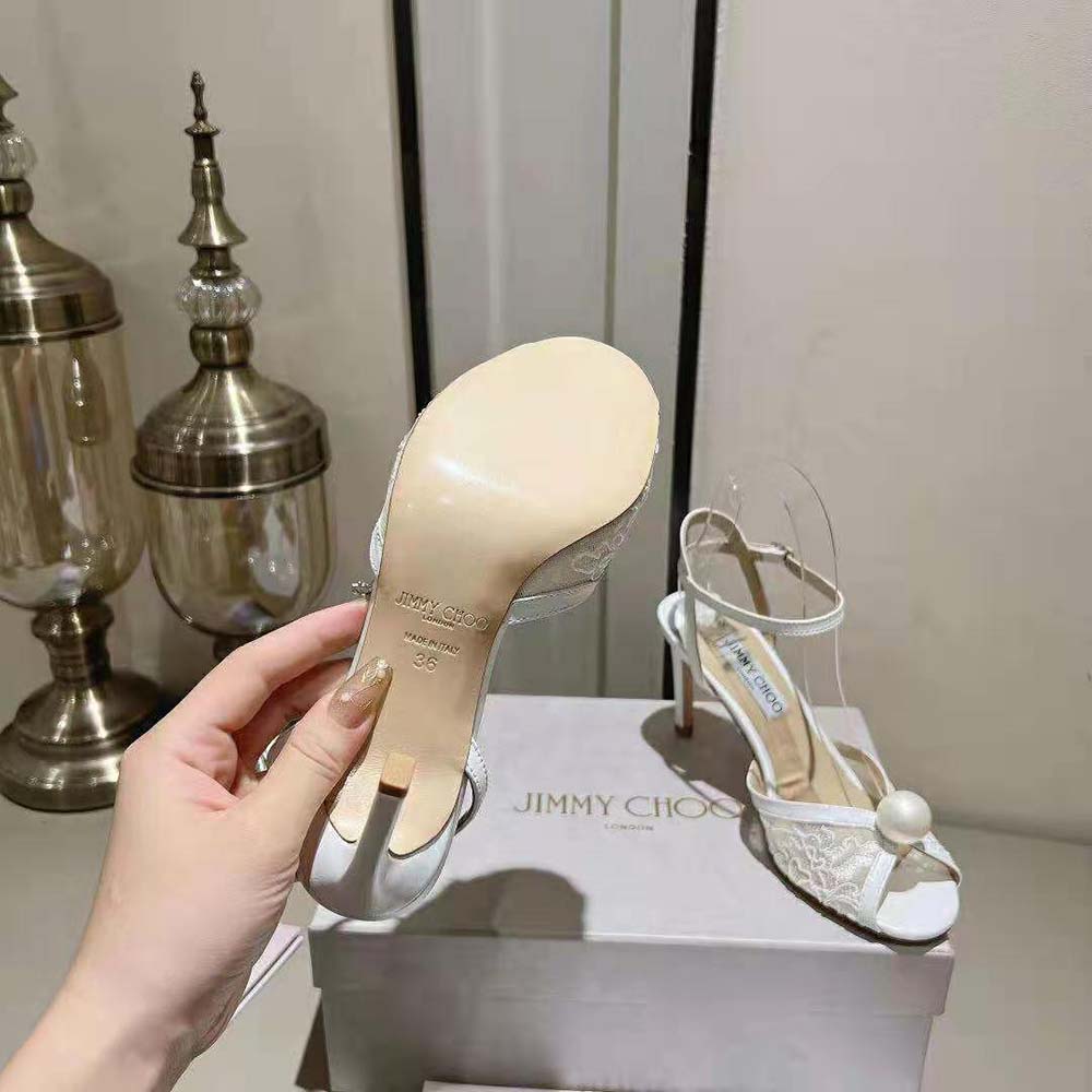 Jimmy Choo Women Sacora 85 Ivory Floral Lace Sandals with Pearl Detail - image 10