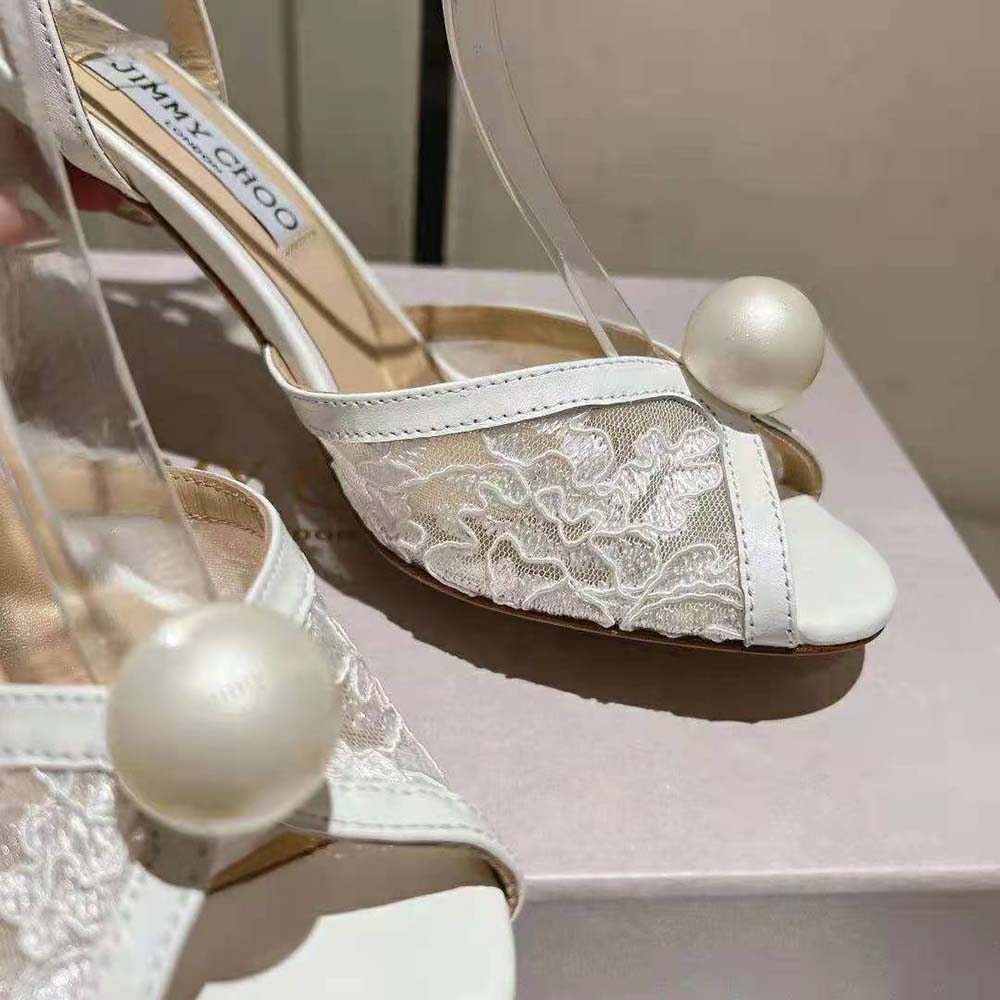 Jimmy Choo Women Sacora 85 Ivory Floral Lace Sandals with Pearl Detail - image 8