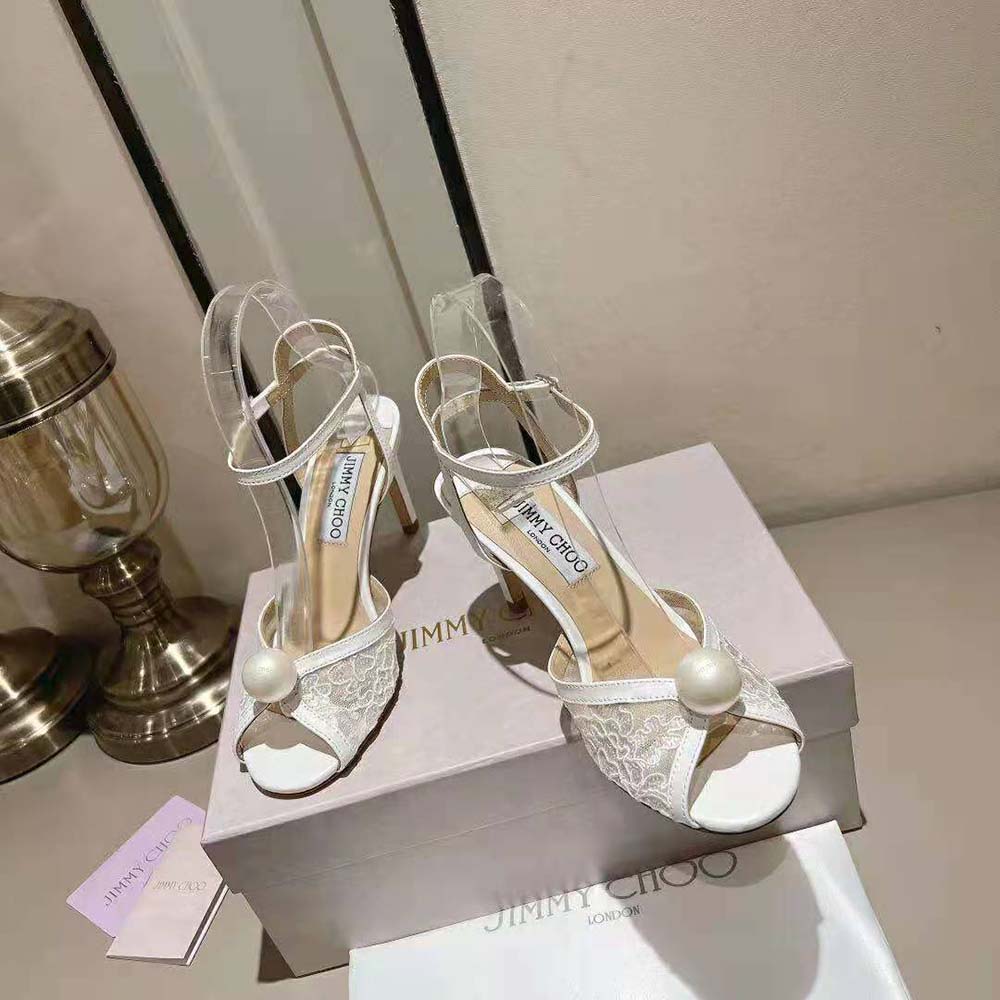 Jimmy Choo Women Sacora 85 Ivory Floral Lace Sandals with Pearl Detail - image 4