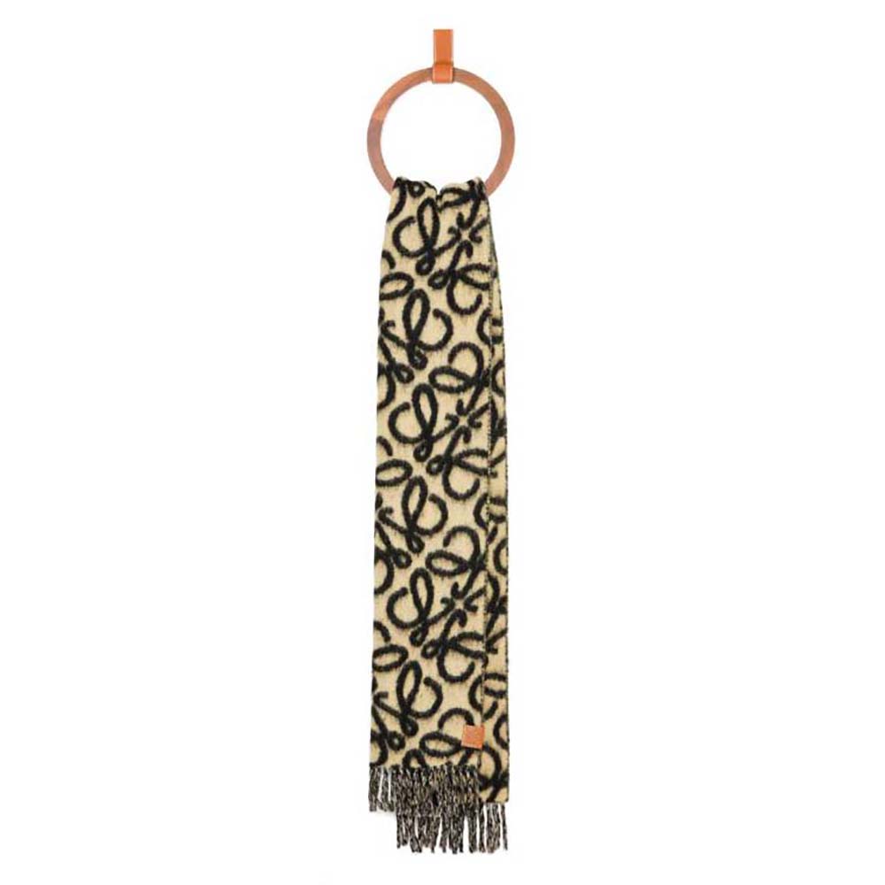 Front view of Loewe Unisex Anagram Scarf in Alpaca and Wool-Black