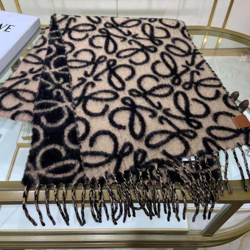 Loewe Unisex Anagram Scarf in Alpaca and Wool-Black - image 6