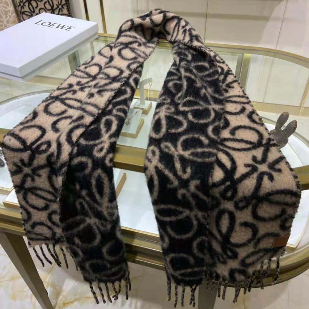 Loewe Unisex Anagram Scarf in Alpaca and Wool-Black - image 7