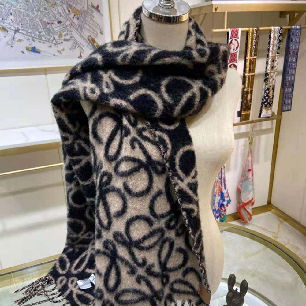 Loewe Unisex Anagram Scarf in Alpaca and Wool-Black - image 4