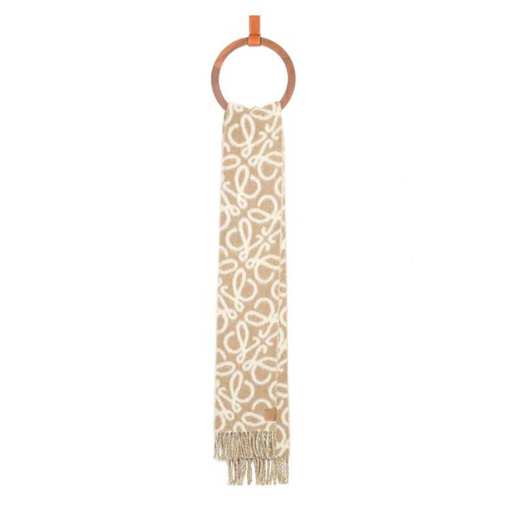 Front view of Loewe Unisex Anagram Scarf in Alpaca and Wool-White