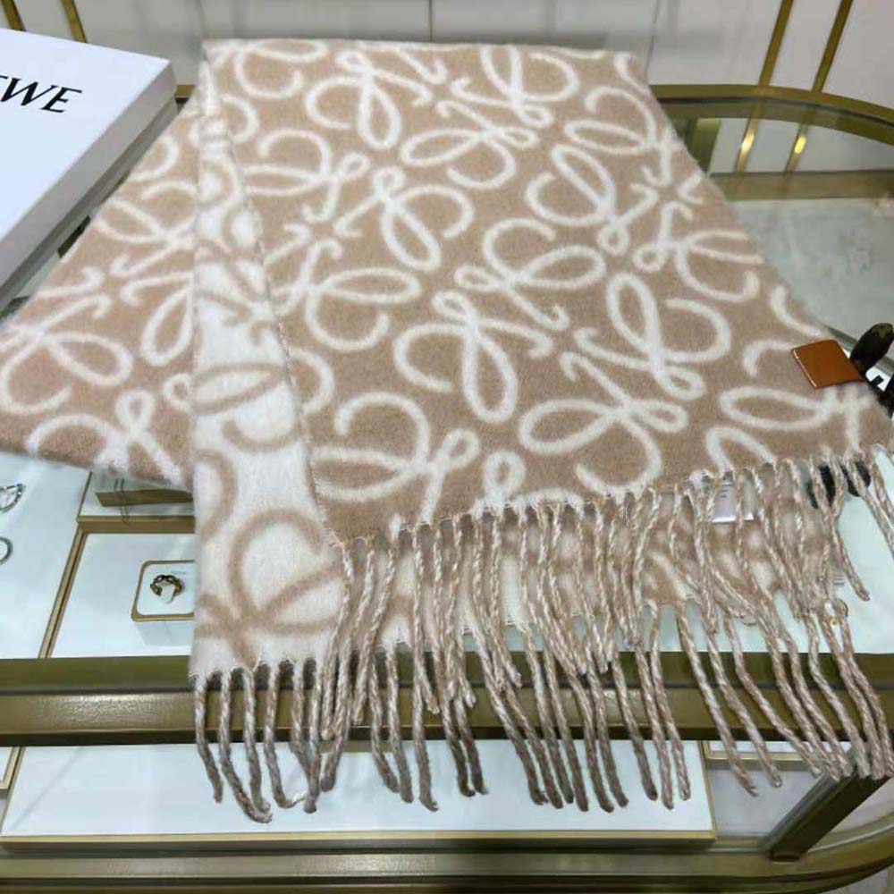 Loewe Unisex Anagram Scarf in Alpaca and Wool-White - image 5