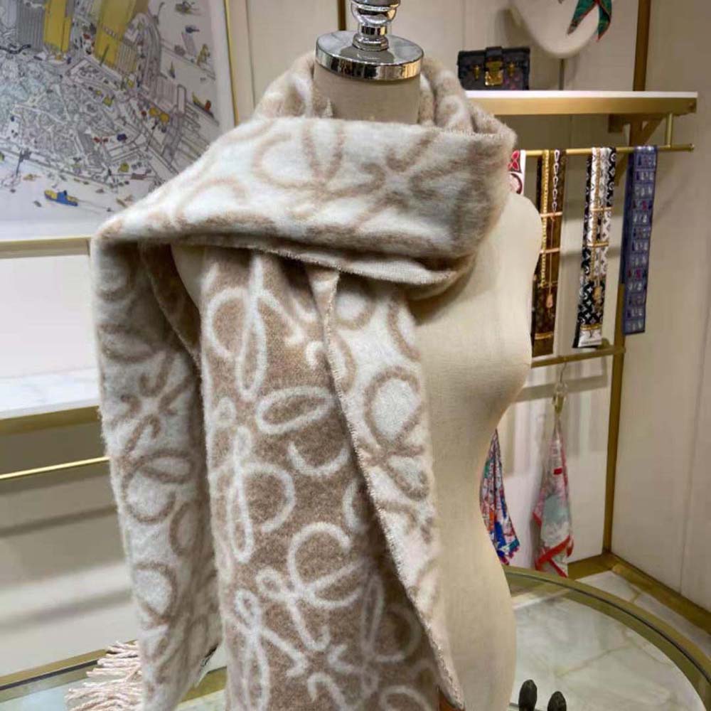 Close-up of embroidered Anagram detail on Loewe Unisex Anagram Scarf