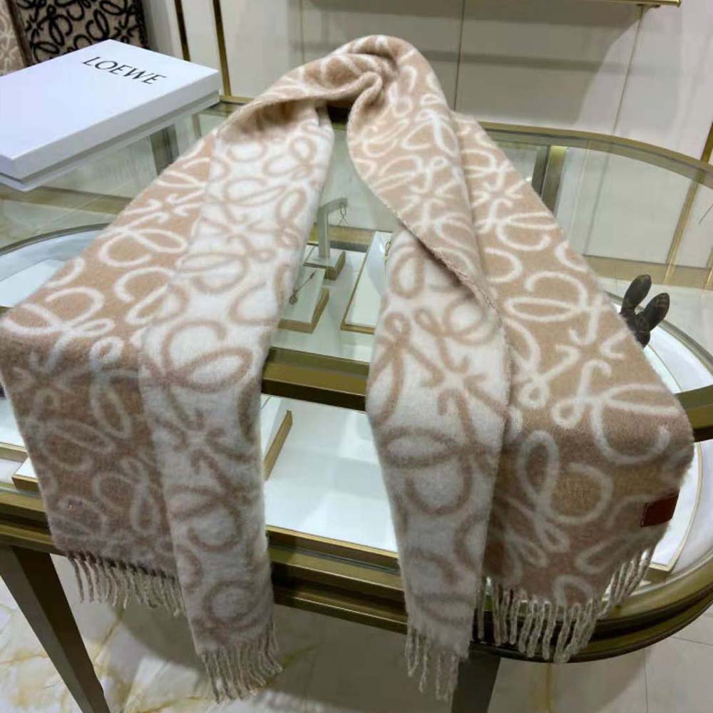 Loewe Unisex Anagram Scarf in Alpaca and Wool-White - image 4