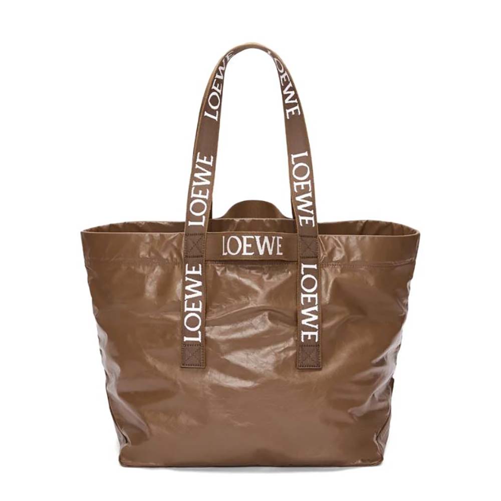 Front view of Loewe Unisex Fold Shopper in Paper Calfskin-Brown