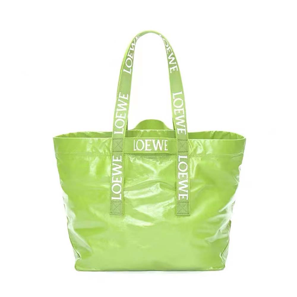 Front view of Loewe Unisex Fold Shopper in Paper Calfskin-Green