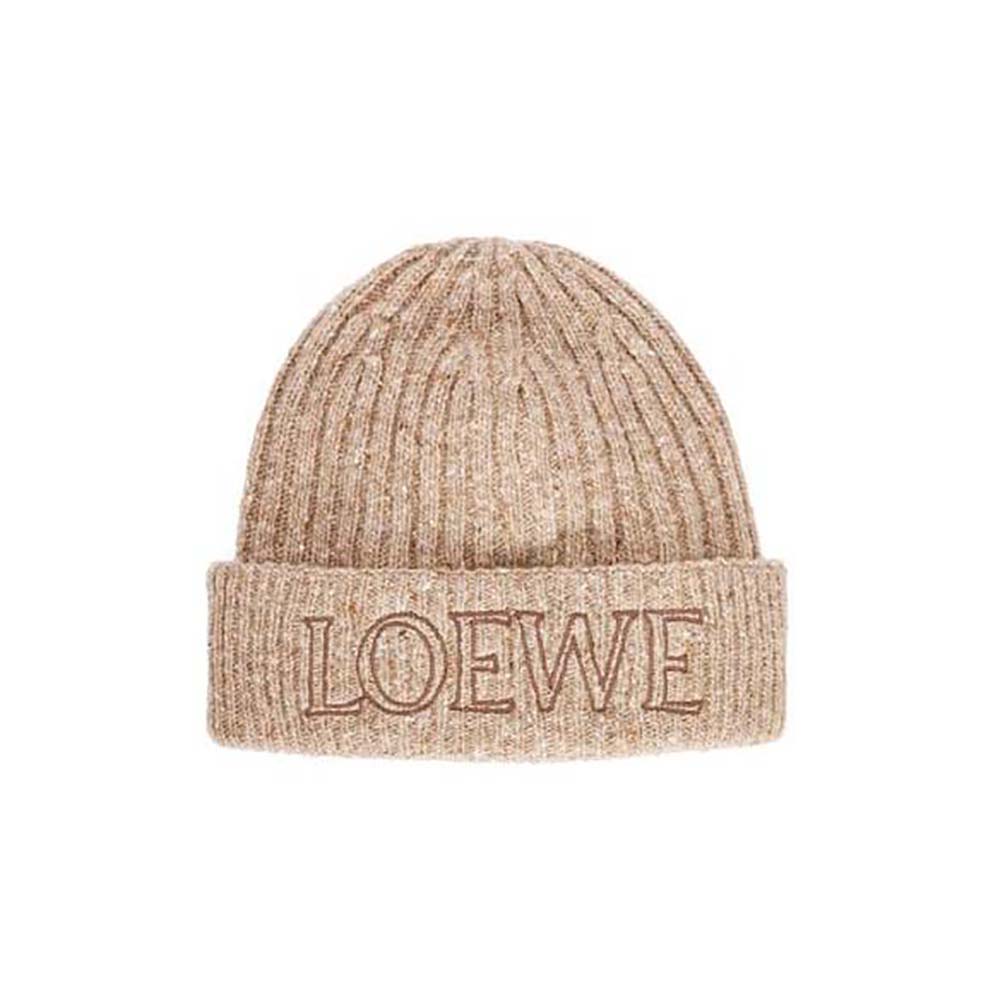 Front view of Loewe Unisex LOEWE Beanie in wool-beige