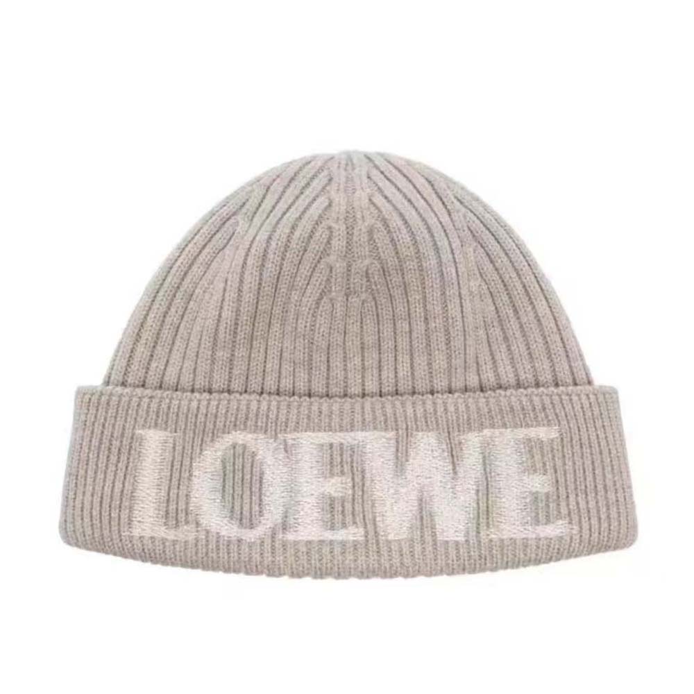 Front view of Loewe Unisex LOEWE Beanie in Wool-Silver